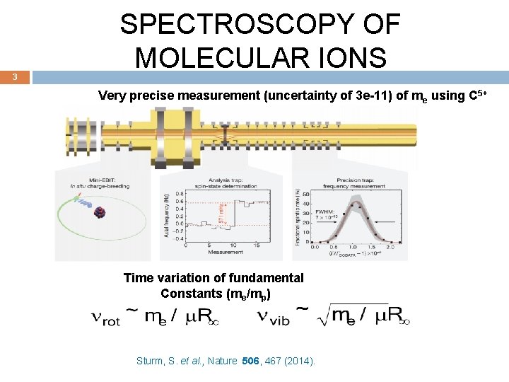 3 SPECTROSCOPY OF MOLECULAR IONS Very precise measurement (uncertainty of 3 e-11) of me