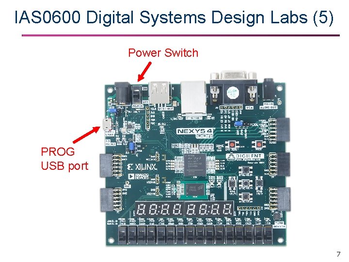 IAS 0600 Digital Systems Design Labs (5) Power Switch PROG USB port 7 