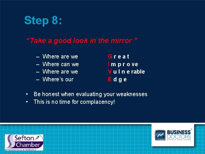 Step 8: “Take a good look in the mirror ” – – Where are