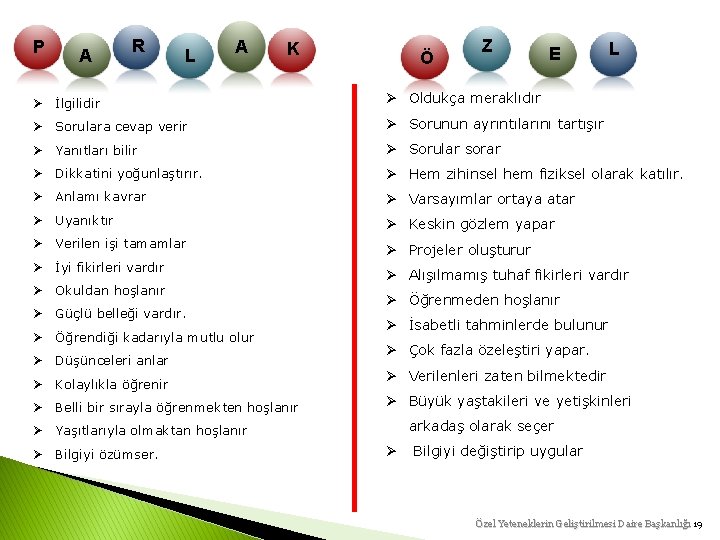 P A R L A K Ö Z E L Ø İlgilidir Ø Oldukça