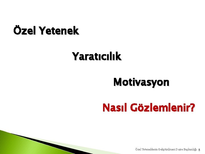 Özel Yetenek Yaratıcılık Motivasyon Nasıl Gözlemlenir? Özel Yeteneklerin Geliştirilmesi Daire Başkanlığı 5 