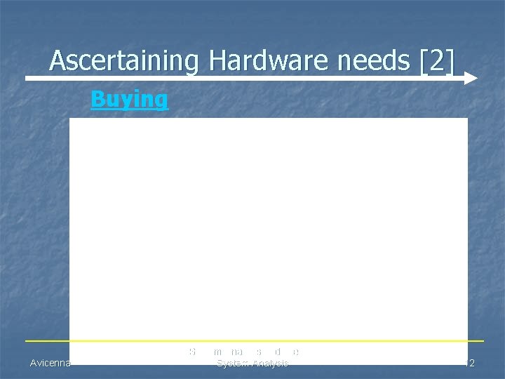 Ascertaining Hardware needs [2] Buying Avicenna System Analysis and Design System Analysis 12 