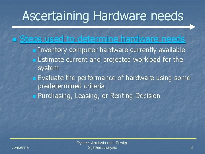 Ascertaining Hardware needs n Steps used to determine hardware needs Inventory computer hardware currently