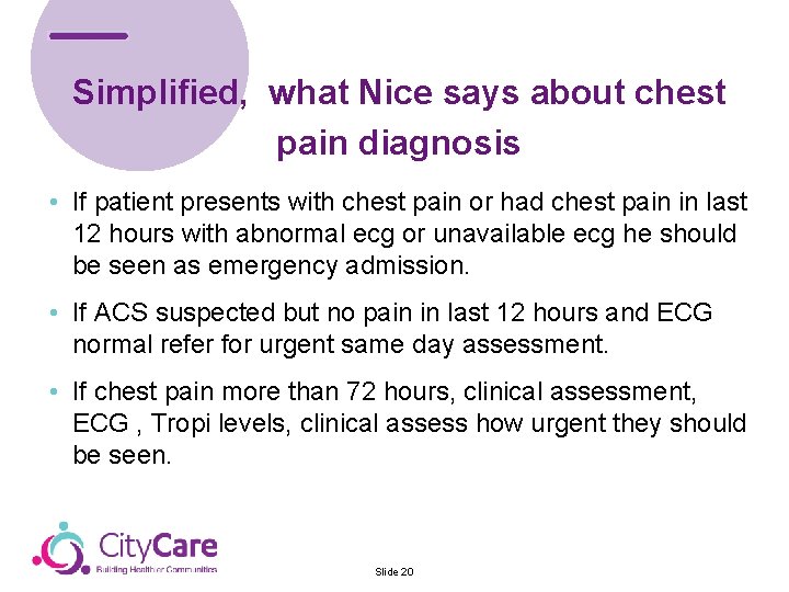 Simplified, what Nice says about chest & Control Team pain diagnosis • If patient