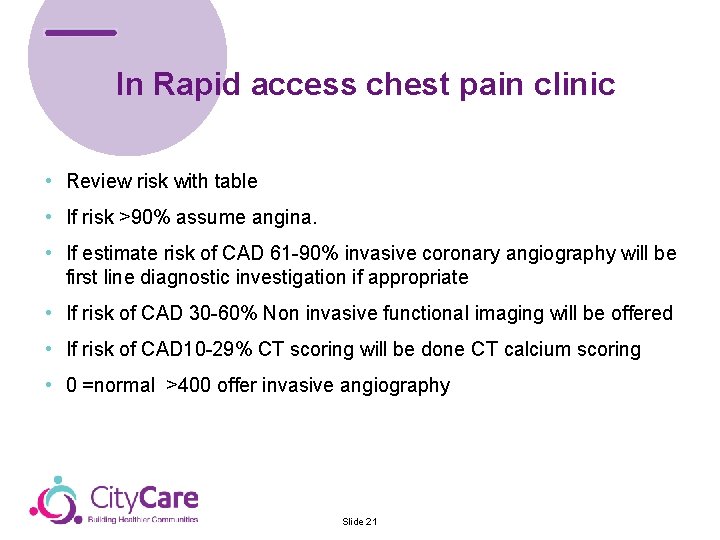 In Rapid access chest pain clinic & Control Team • Review risk with table