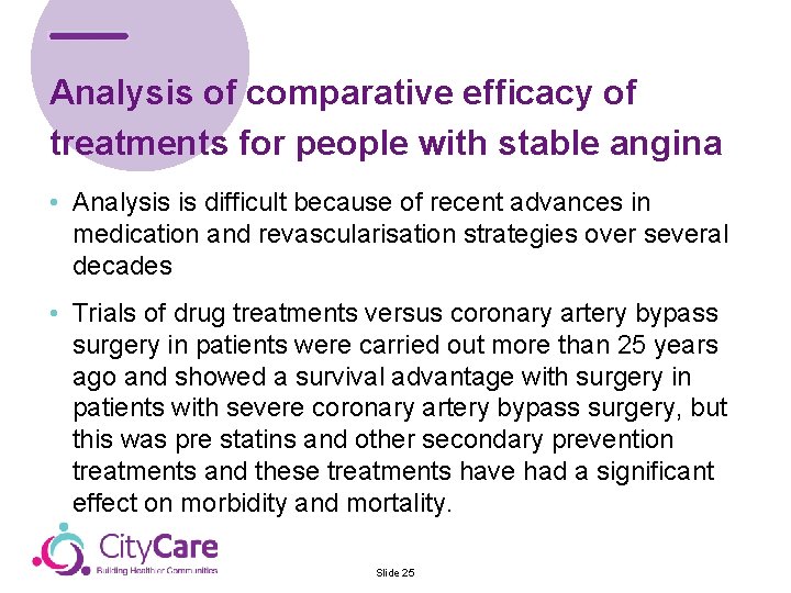 Analysis of comparative efficacy of treatments for people with stable angina • Analysis is
