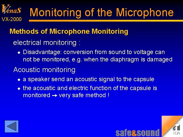 V Venas Monitoring of the Microphone VX 2000 Methods of Microphone Monitoring electrical monitoring