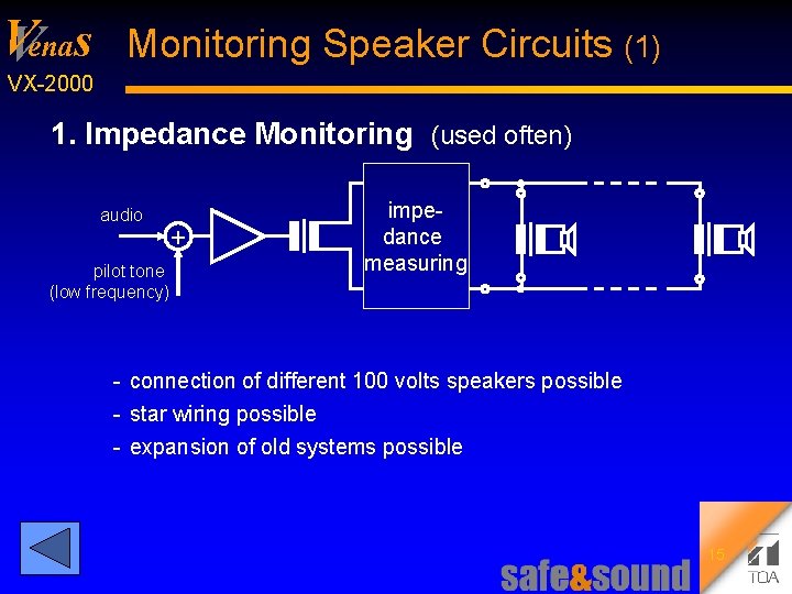 V Venas Monitoring Speaker Circuits (1) VX 2000 1. Impedance Monitoring (used often) audio