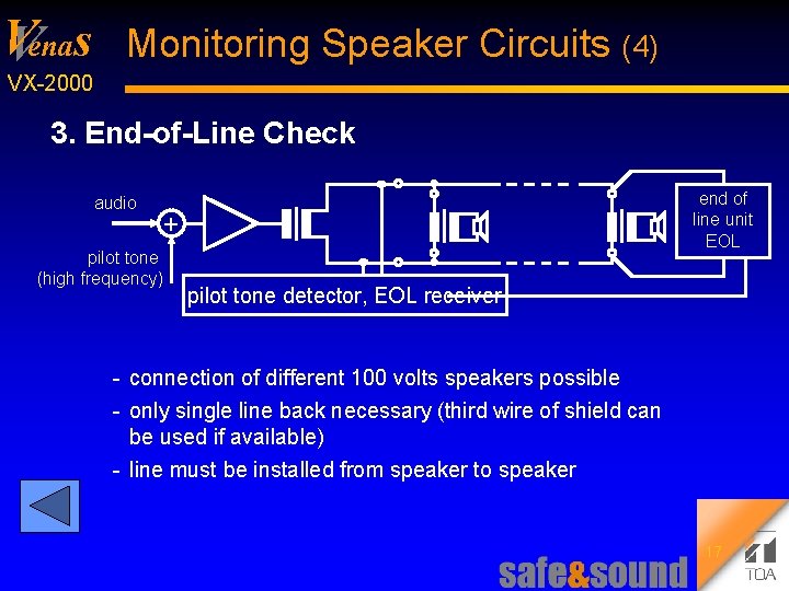 V Venas Monitoring Speaker Circuits (4) VX 2000 3. End-of-Line Check audio pilot tone