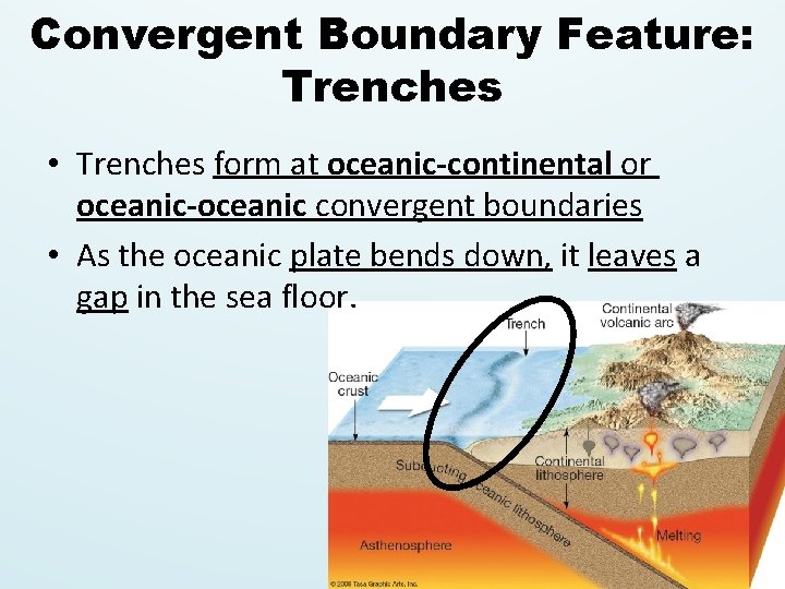 Convergent Boundary Feature: Trenches • Trenches form at oceanic-continental or oceanic-oceanic convergent boundaries •