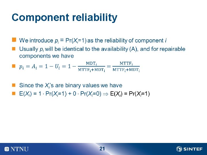 Component reliability n 21 