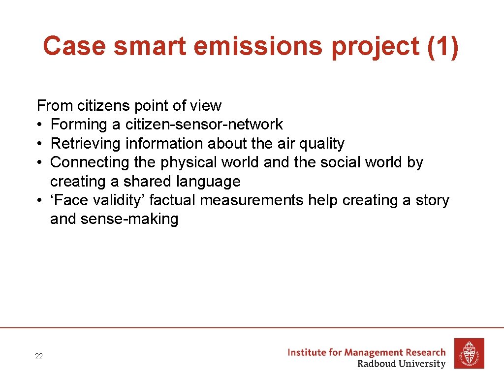 Case smart emissions project (1) From citizens point of view • Forming a citizen-sensor-network