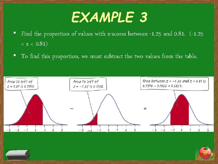 EXAMPLE 3 • Find the proportion of values with z-scores between -1. 25 and EXAMPLE 3 • Find the proportion of values with z-scores between -1. 25 and