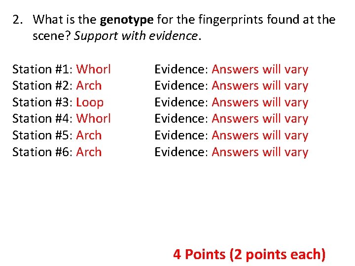 2. What is the genotype for the fingerprints found at the scene? Support with