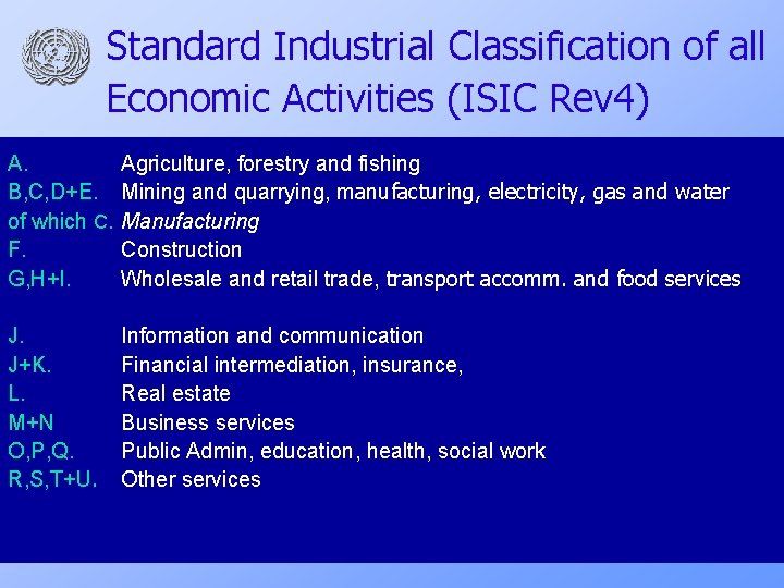 Standard Industrial Classification of all Economic Activities (ISIC Rev 4) A. B, C, D+E.
