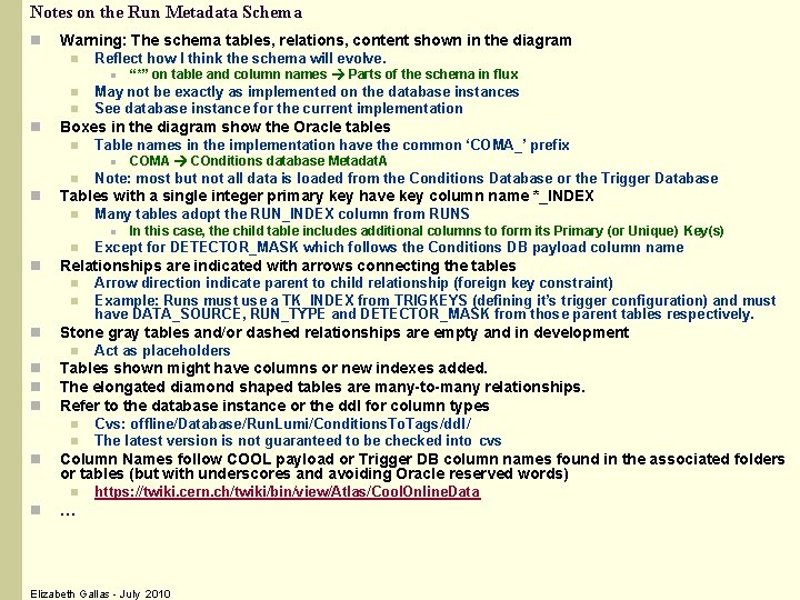 Notes on the Run Metadata Schema n Warning: The schema tables, relations, content shown