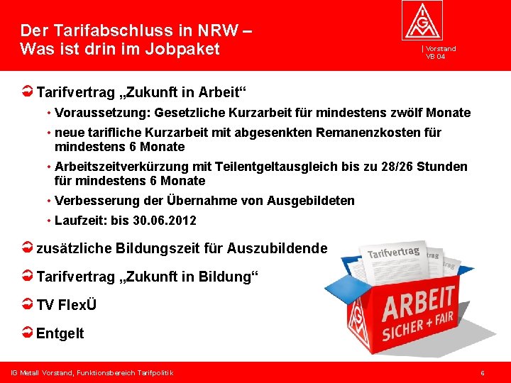 Der Tarifabschluss in NRW – Was ist drin im Jobpaket Vorstand VB 04 Tarifvertrag