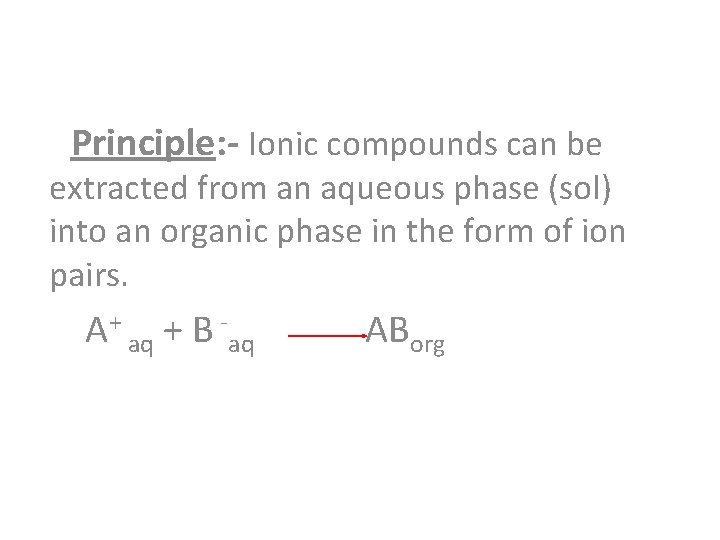 Principle: - Ionic compounds can be extracted from an aqueous phase (sol) into an