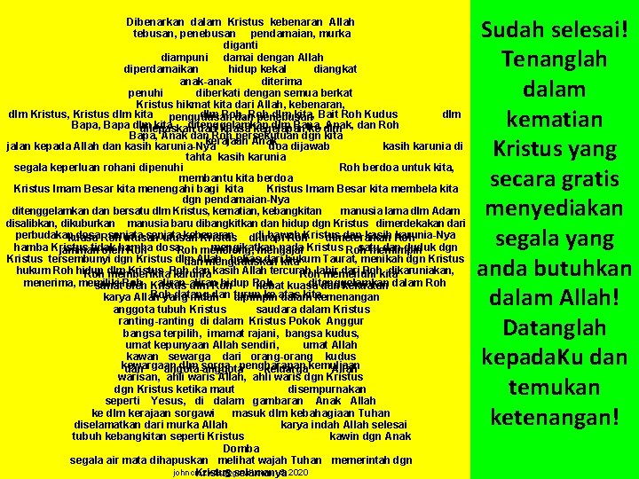 Dibenarkan dalam Kristus kebenaran Allah tebusan, penebusan pendamaian, murka diganti diampuni damai dengan Allah