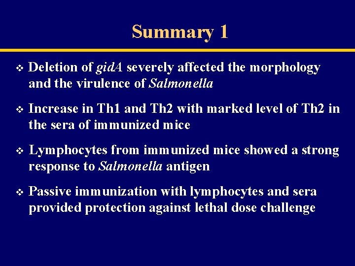 Summary 1 v Deletion of gid. A severely affected the morphology and the virulence