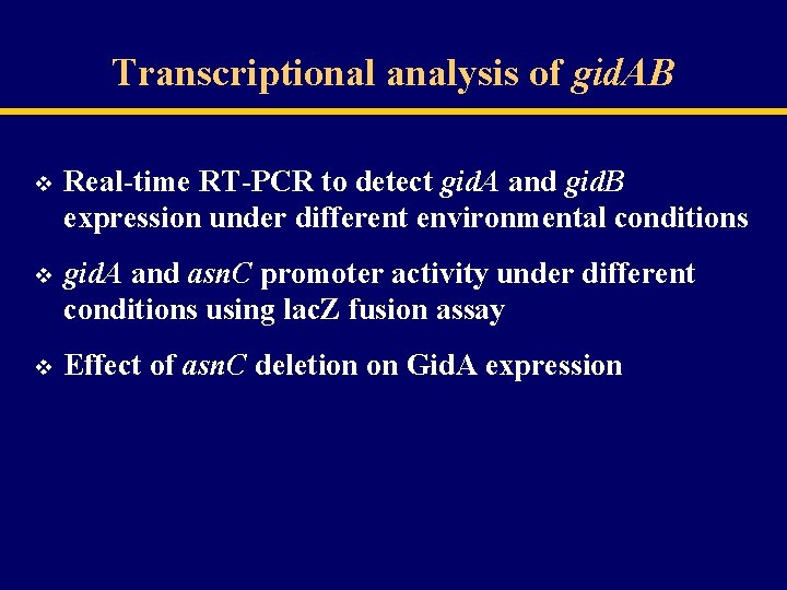 Transcriptional analysis of gid. AB v Real-time RT-PCR to detect gid. A and gid.