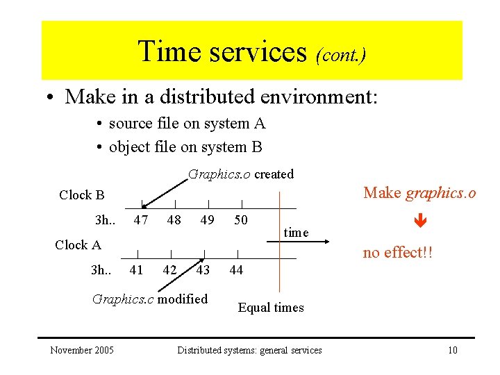 Time services (cont. ) • Make in a distributed environment: • source file on