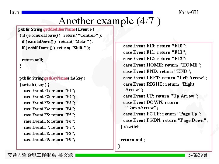 Java Another example (4/7 ) public String get. Modifier. Name( Event e ) { Java Another example (4/7 ) public String get. Modifier. Name( Event e ) {