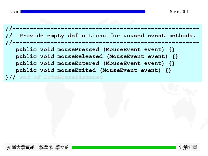 Java More-GUI //---------------------------// Provide empty definitions for unused event methods. //---------------------------public void mouse. Pressed Java More-GUI //---------------------------// Provide empty definitions for unused event methods. //---------------------------public void mouse. Pressed