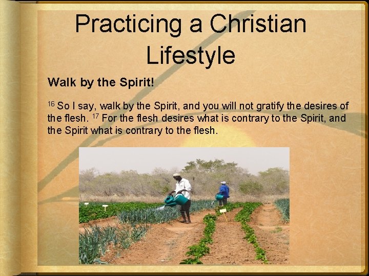 Practicing a Christian Lifestyle Walk by the Spirit! 16 So I say, walk by