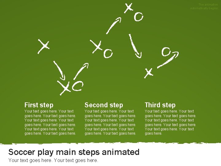The animation automatically begins. First step Second step Third step Your text goes here.