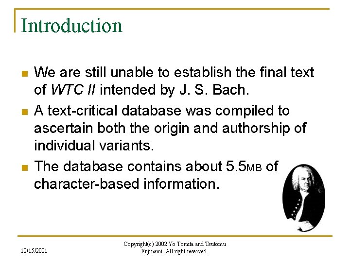 Introduction n We are still unable to establish the final text of WTC II