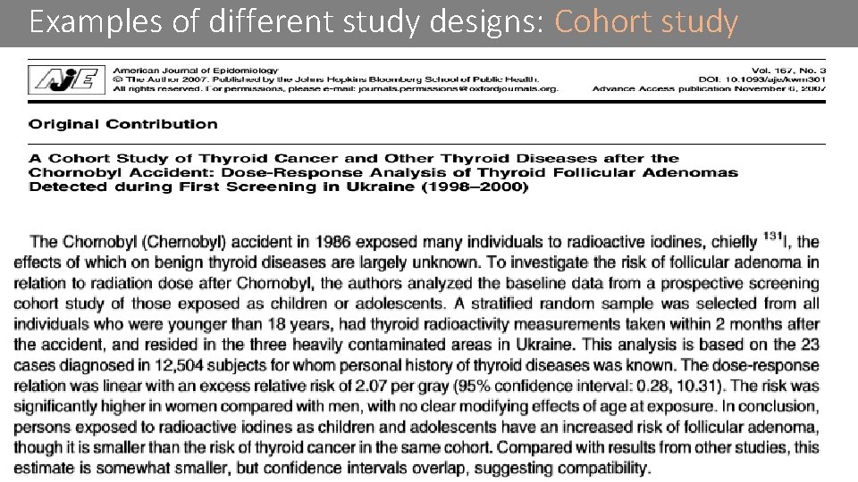 Examples of different study designs: Cohort study 