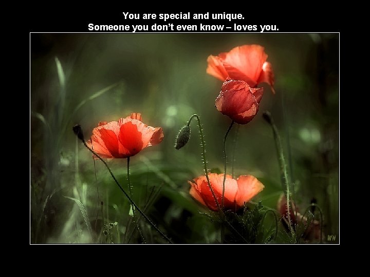 You are special and unique. Someone you don’t even know – loves you. 