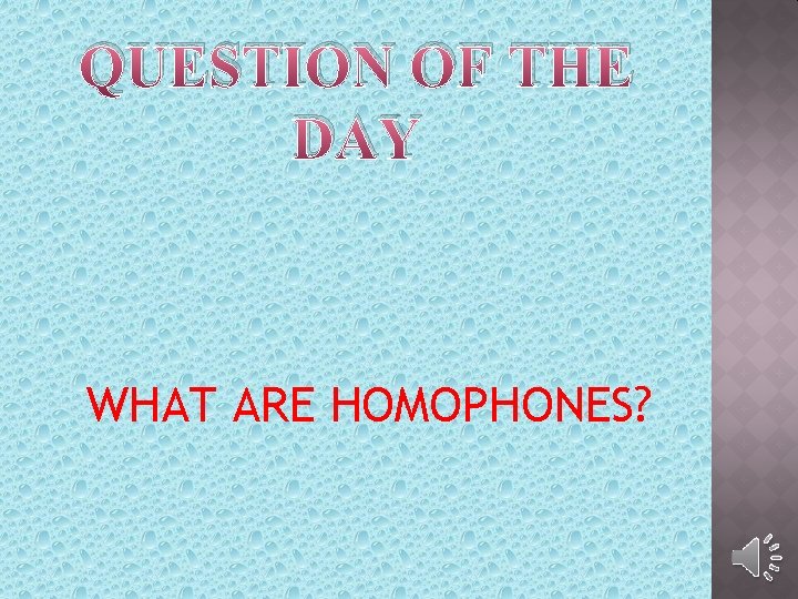 QUESTION OF THE DAY WHAT ARE HOMOPHONES? 