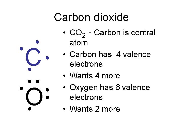 Carbon dioxide C O • CO 2 - Carbon is central atom • Carbon