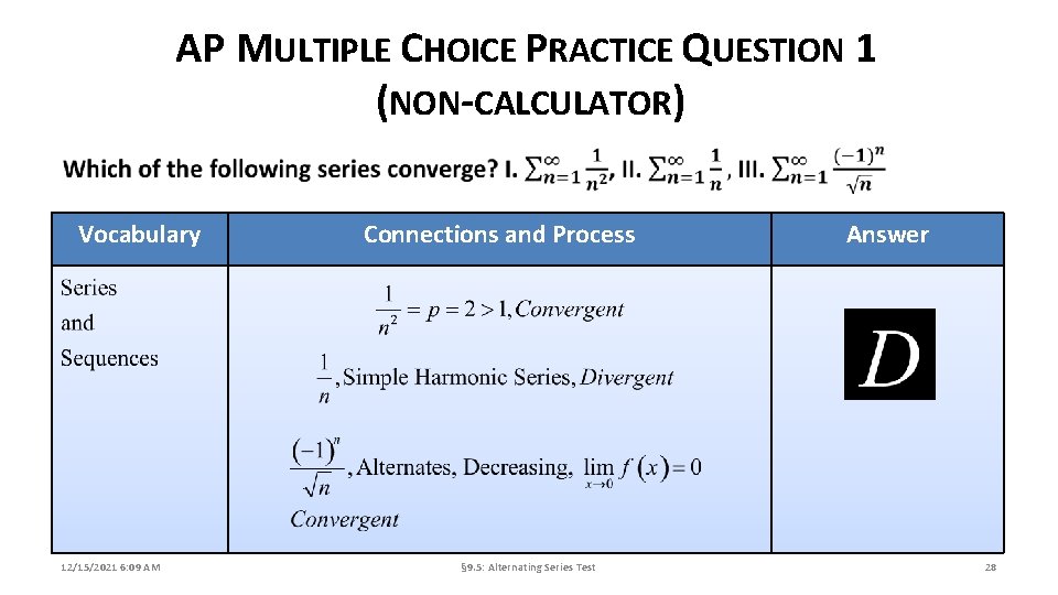 AP MULTIPLE CHOICE PRACTICE QUESTION 1 (NON-CALCULATOR) Vocabulary 12/15/2021 6: 09 AM Connections and