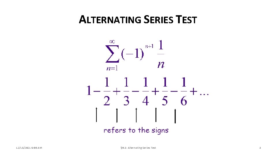ALTERNATING SERIES TEST 12/15/2021 6: 08 AM § 9. 5: Alternating Series Test 3