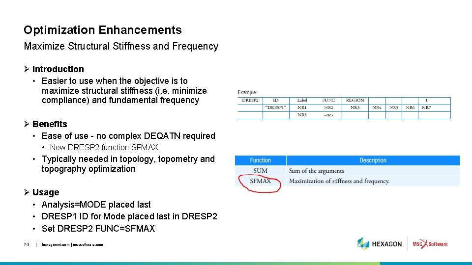 Optimization Enhancements Maximize Structural Stiffness and Frequency Ø Introduction • Easier to use when