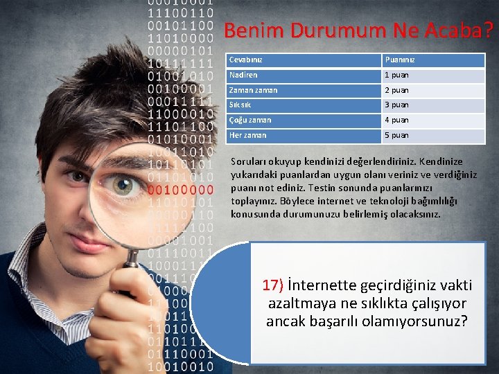 Benim Durumum Ne Acaba? Cevabınız Puanınız Nadiren 1 puan Zaman zaman 2 puan Sık