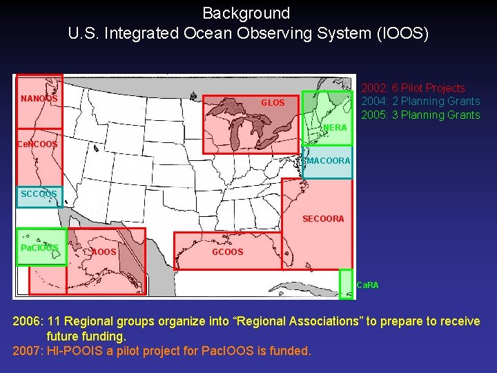 Background U. S. Integrated Ocean Observing System (IOOS) NANOOS 2002: 6 Pilot Projects 2004: