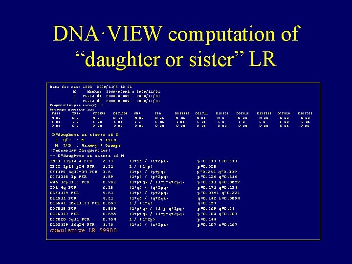 DNA·VIEW computation of “daughter or sister” LR Data for case 1204 2000/11/5 12: 31