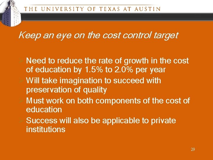 Keep an eye on the cost control target Ø Need to reduce the rate