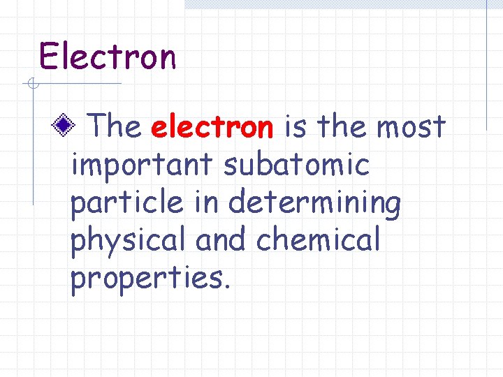 Electron The electron is the most important subatomic particle in determining physical and chemical