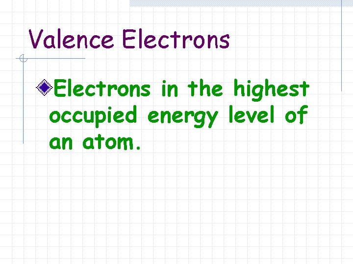 Valence Electrons in the highest occupied energy level of an atom. 