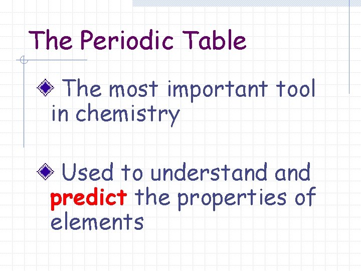 The Periodic Table The most important tool in chemistry Used to understand predict the