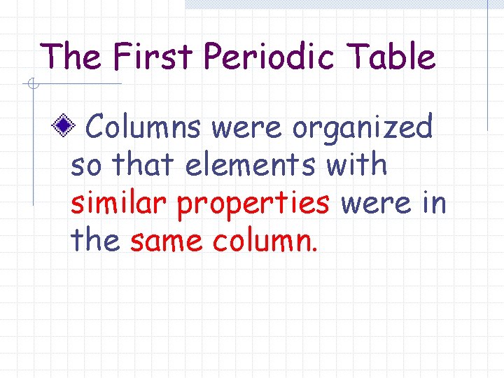 The First Periodic Table Columns were organized so that elements with similar properties were