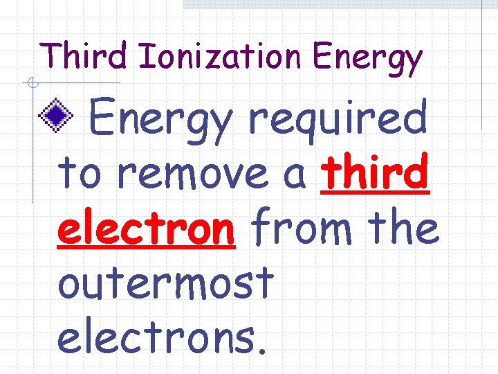 Third Ionization Energy required to remove a third electron from the outermost electrons. 