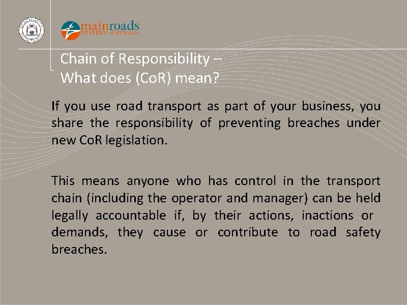 Chain of Responsibility – What does (Co. R) mean? If you use road transport