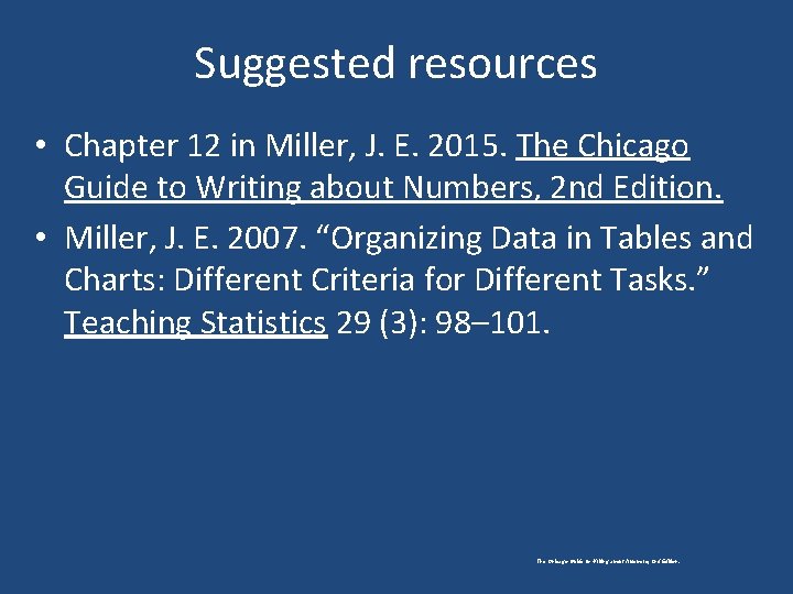 Suggested resources • Chapter 12 in Miller, J. E. 2015. The Chicago Guide to