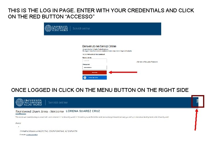 THIS IS THE LOG IN PAGE. ENTER WITH YOUR CREDENTIALS AND CLICK ON THE